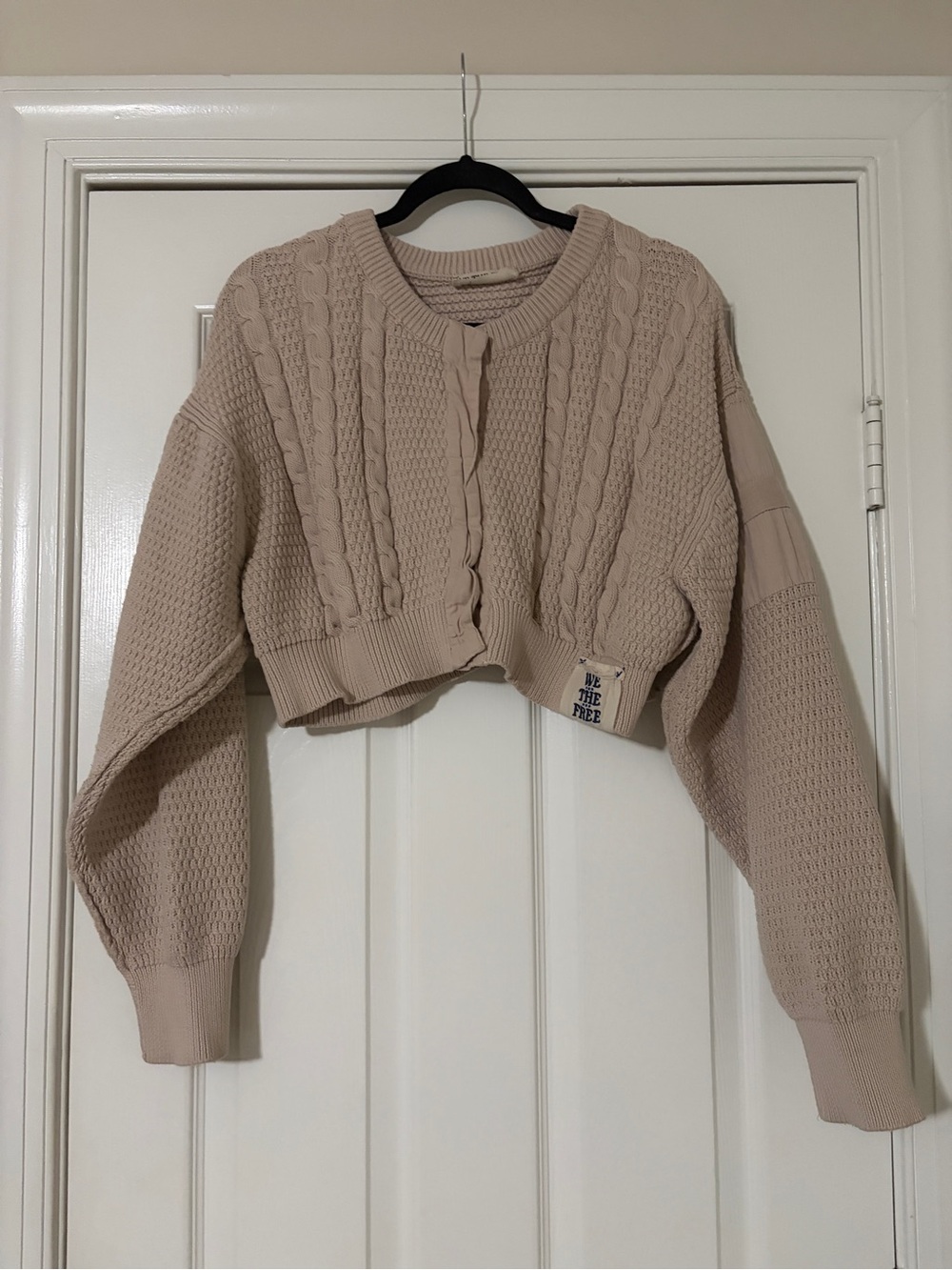 Free People Cropped Cable-Knit Sweater Cardigan - Beige